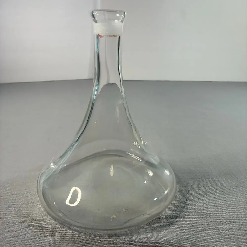 Vintage Clear Glass Decanter Carafe Round Flat Body Long Neck Bottle Vase 9 Inch
